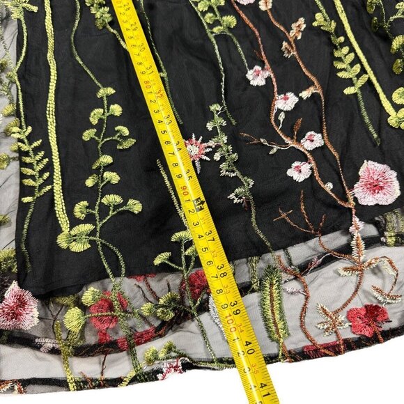 NWT JJ'S HOUSE Floral Midi  Dress Sz.S Black Mesh Embroidered Fit & Flare Event - Picture 7 of 10